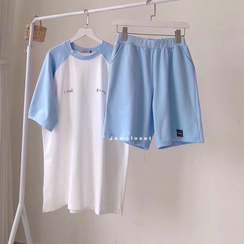 Bộ Zalang Áo Thun Tay Lỡ Phối Thân Kết Hợp Quần Sooc Đùi dáng rộng hot hit rẻ đẹp unisex