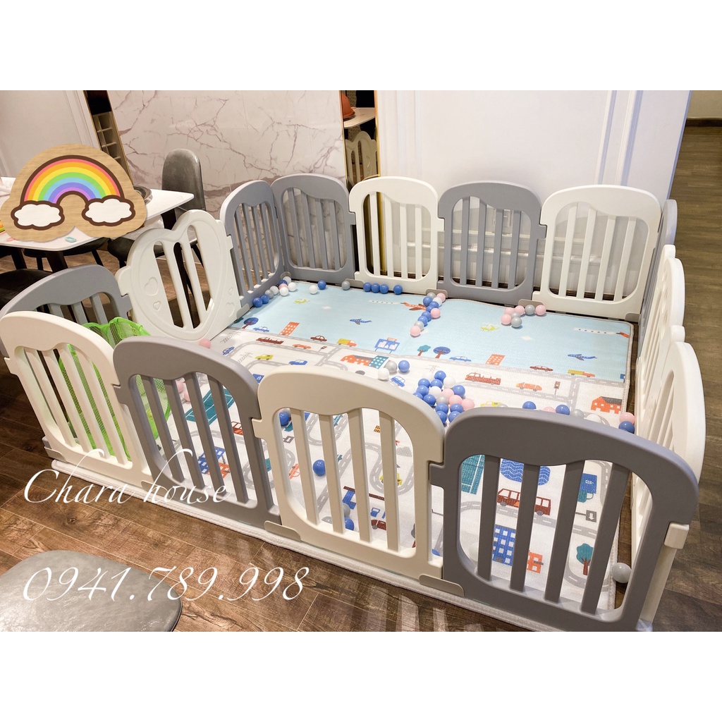Quây nhựa Baby Heart cao cấp,tiện lợi và chắc chắn-Màu Trắng Ghi