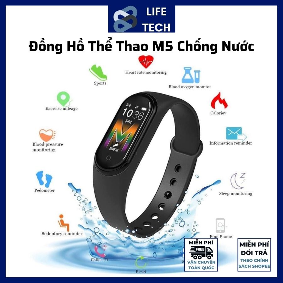 Đồng hồ thông minh M6 ⚡️𝐅𝐑𝐄𝐄𝐒𝐇𝐈𝐏⚡️ đồng hồ thể thao đo nhịp tim, đổi hình nền, chống nước