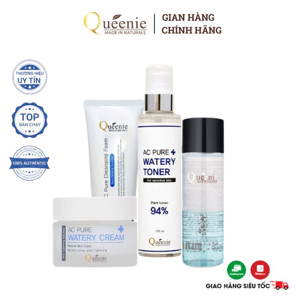 Bộ Mỹ Phẩm Dưỡng Trắng Da Queenie Làm Sạch Sâu Và Se Nhỏ Lỗ Chân Lông 4 sản phẩm