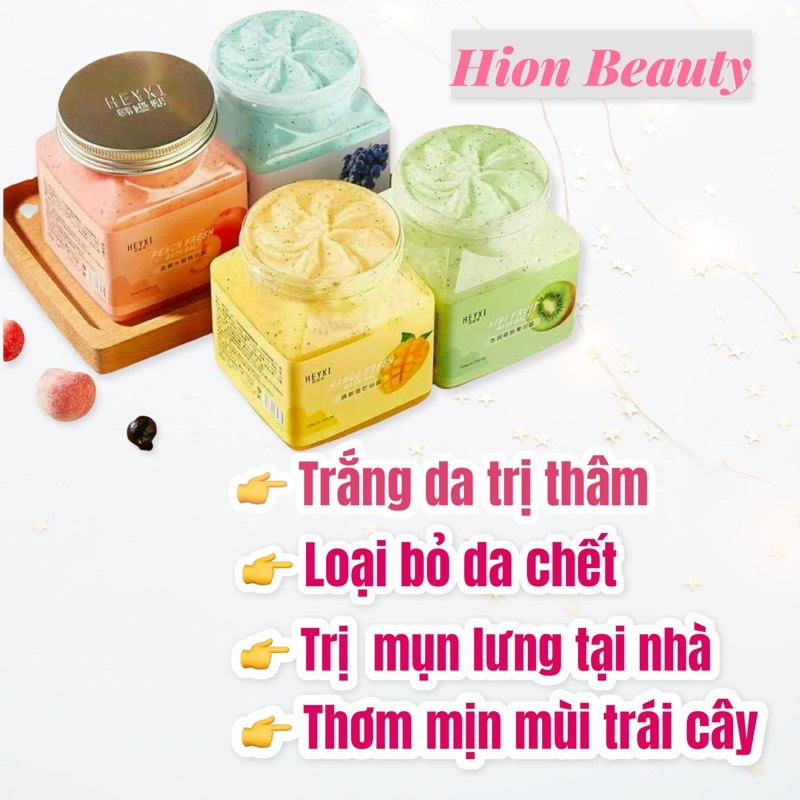 Muối Tắm Tẩy Da Chết Body Vị Hoa Quả Heyxi Làm Trắng Da Làm Giảm Mụn Lưng