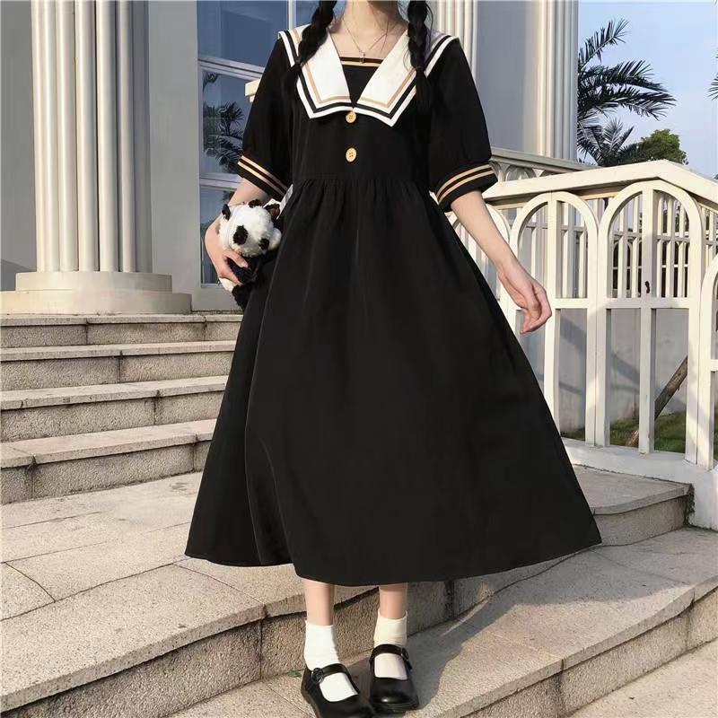 Đầm Tay Ngắn Kiểu Retro Hàn Quốc Thiết Kế Ngọt Ngào Cho Nữ