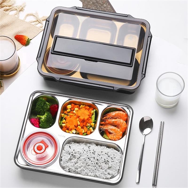 Hộp Đựng Cơm Trưa 5 Ngăn Bằng Thép Không Gỉ 304 Kèm Muỗng