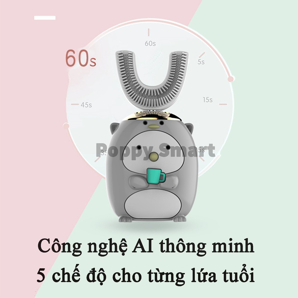 Bàn Chải Đánh Răng Điện Chữ U PENGUIN Cho Bé Từ 2-14 Tuổi Tặng Kèm 1 Kem Đánh Răng, Bảo Hành 6 Tháng