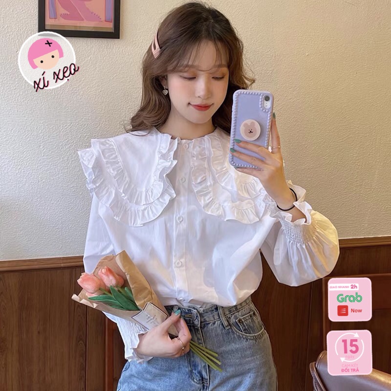 Áo sơ mi trắng cổ bèo to tiểu thư Hàn Quốc xixeoshop - v92