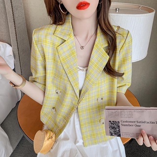 2022 Summer New Korean version loose short plaid suit jacket women's thin suit blouse