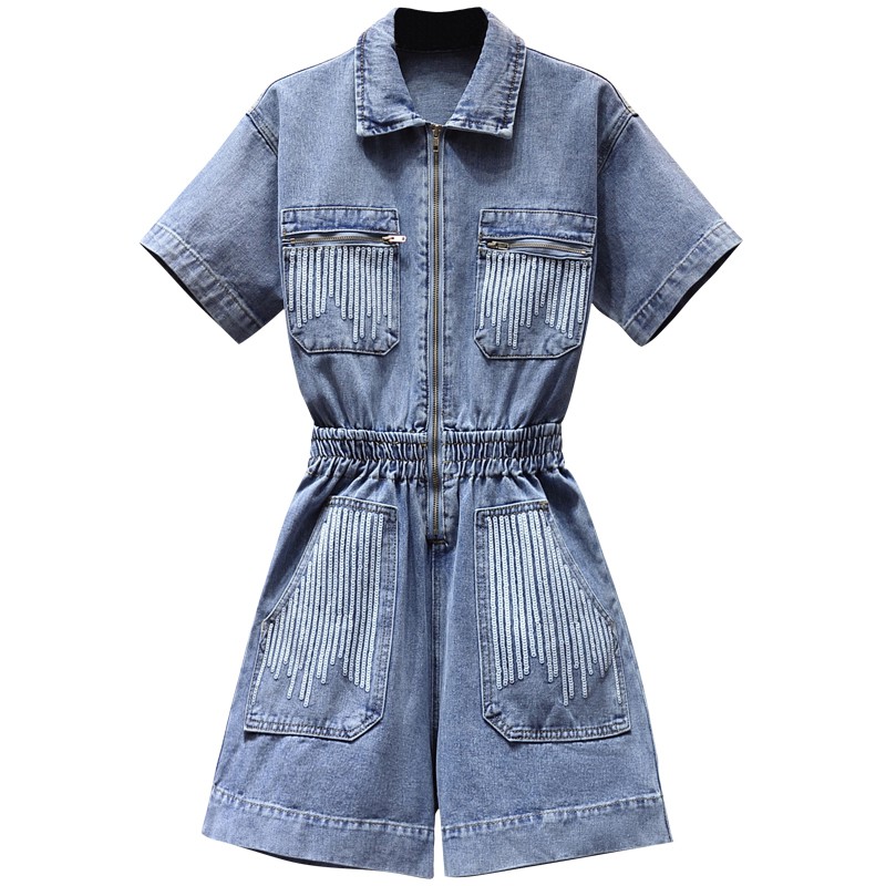 Bộ Áo Liền Quần Denim Dáng Ngắn Thời Trang Mùa Hè 2020 Mới Cho Nữ | BigBuy360 - bigbuy360.vn