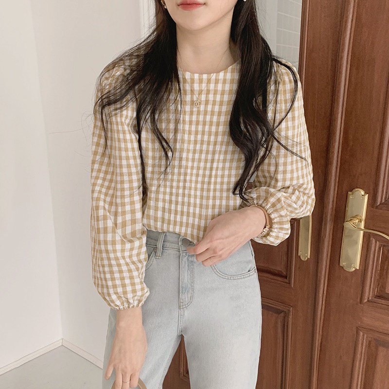 Linki ✈ Áo Sơ Mi Caro Tay Dài Kiểu Dáng Đơn Giản Cho Nữ