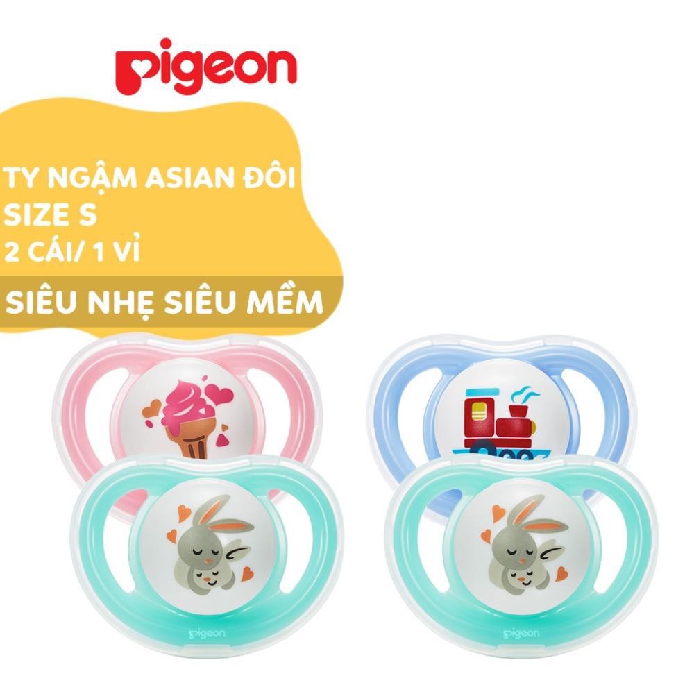 Ti ngậm/ Ti giả đôi Pigeon silicon siêu mềm cho bé size S - Boy/Girl