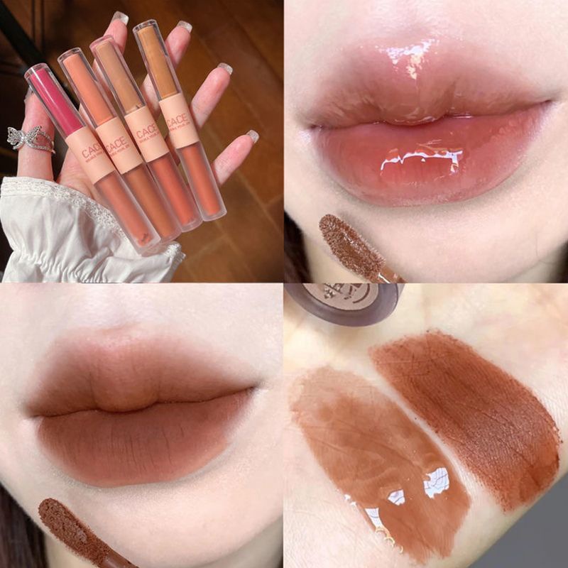 Son kem lì , Son Bóng Nội Địa Trung CACE HERORANGE Son lì Son Kem Son Môi 2 Đầu Màu Hạt Dẻ Siêu Xinh Hàng Nội Địa Trung