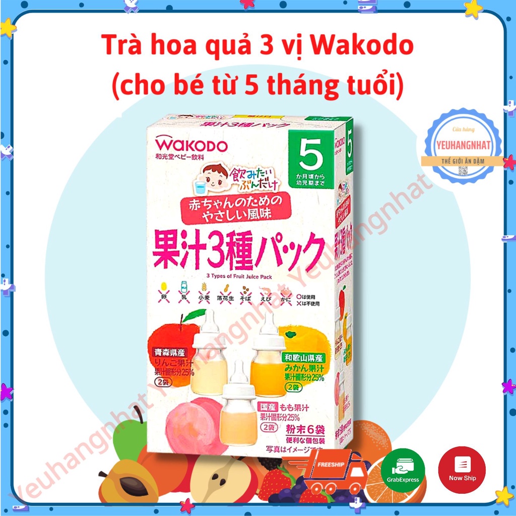 trà wakodo đủ vị cho bé nhật bản: lúa mạch, điện giải, trà xanh, trái cây cho bé từ 1 tháng