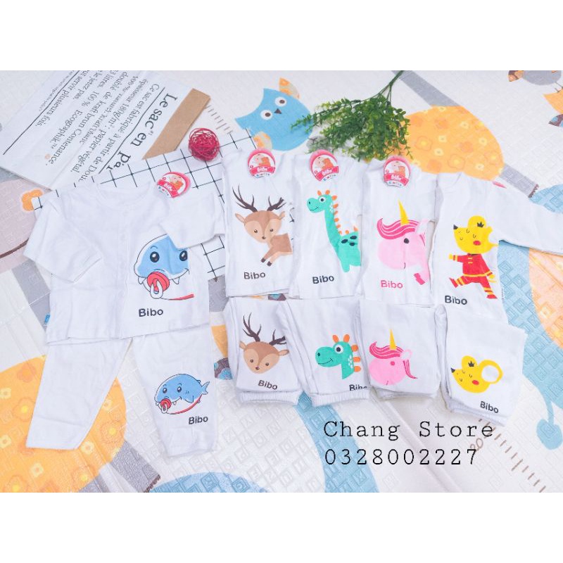 Bộ tay dài bi bo kim thu màu trắng cho bé 3-10kg