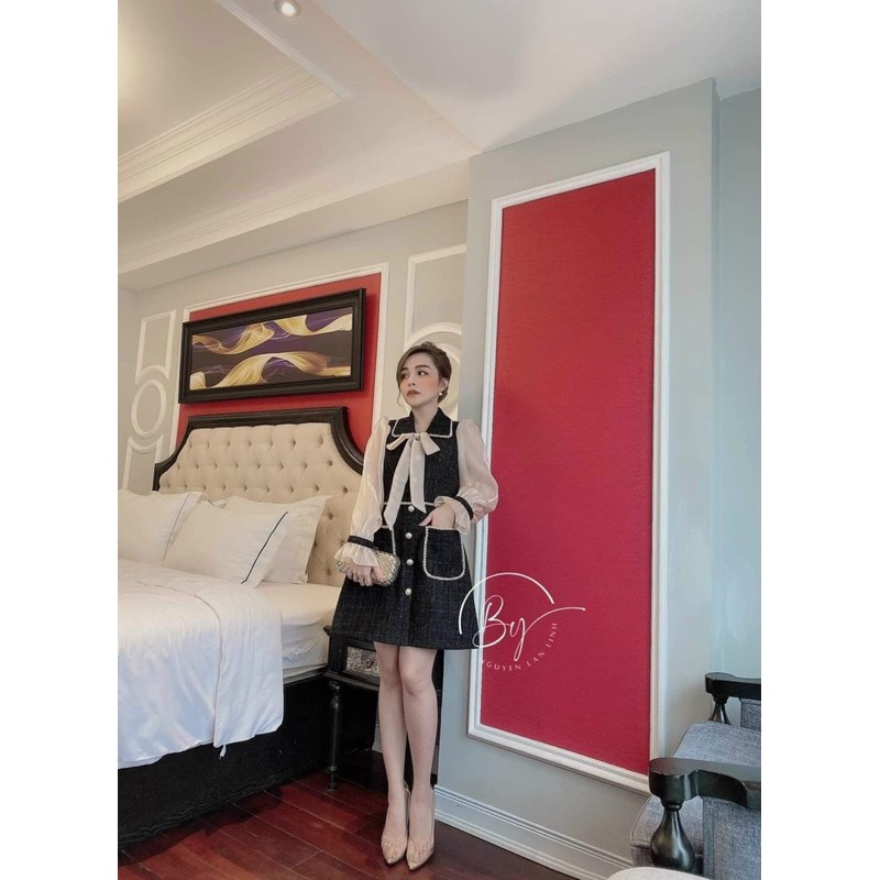 ĐẦM ĐEN VIỀN HẠT NƠ CAO CẤP