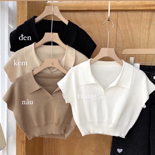 Áo Croptop Len cổ Polo Bazic one
