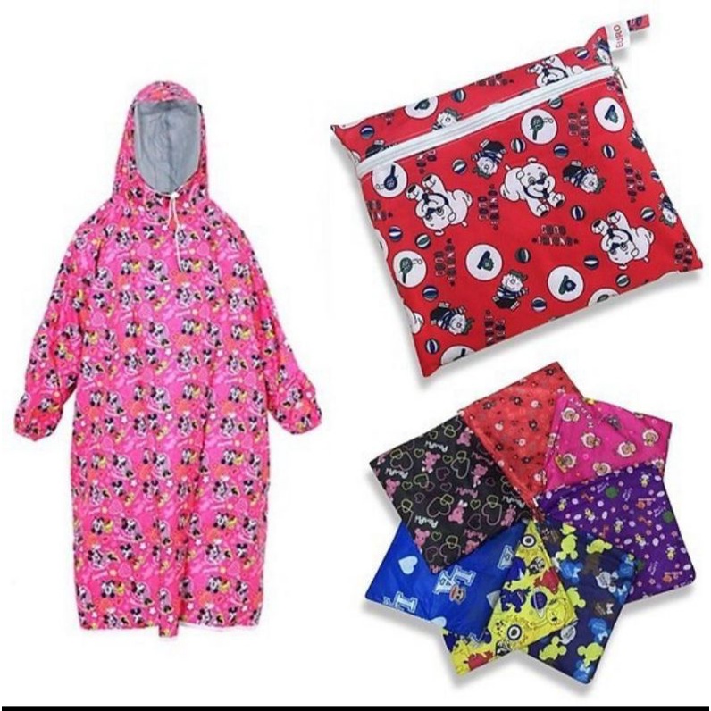 Áo mưa Bít 2 bên, không xẻ tà trẻ em, vải dù chống thấm- cao cấp, loại 1, đủ size, họa tiết hình thú bé từ 4-12 tuổi.