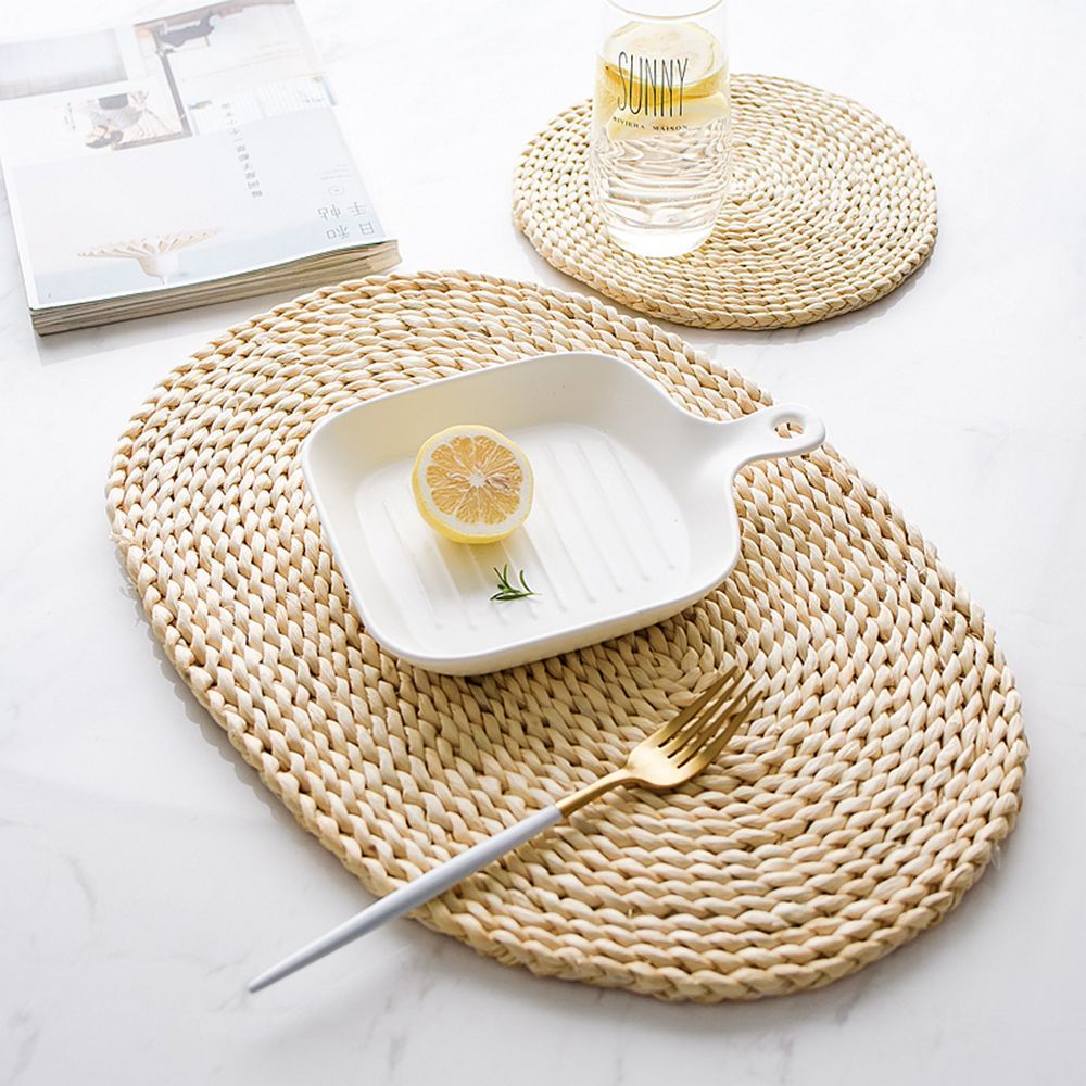 Thảm lót nồi dày bằng sợi ngô cách nhiệt dệt hình tròn oval