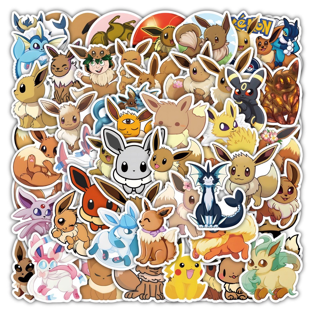 Bộ 50 Hình Dán Pokemon Đáng Yêu Dùng Trang Trí Ván Trượt, Laptop, Mũ Bảo Hiểm, Điện Thoại