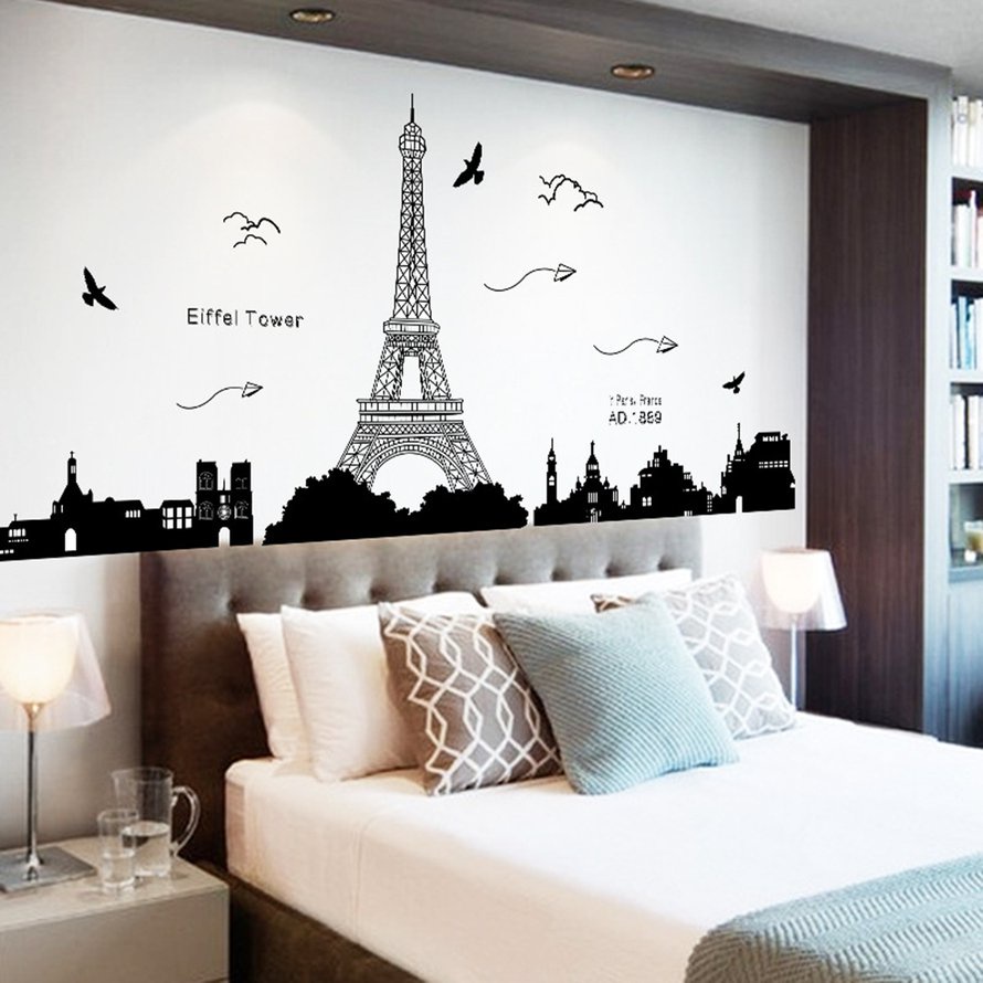 Sticker Dán Tường Hình Tháp Eiffel Dùng Trang Trí Phòng Khách