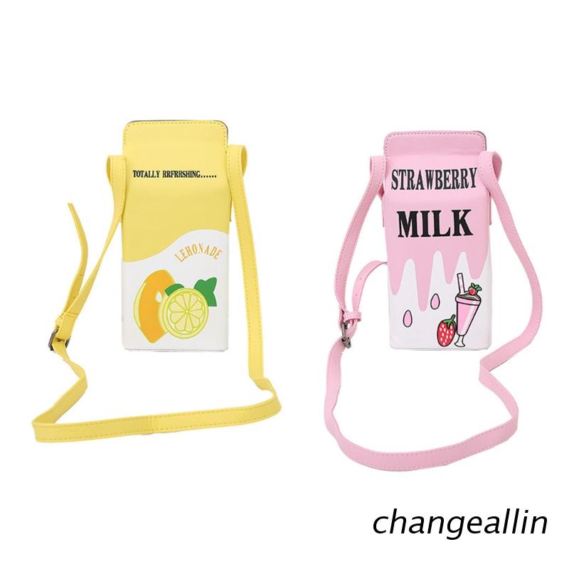 Túi đeo chéo đựng điện thoại bằng da PU hình hộp sữa dâu/chanh