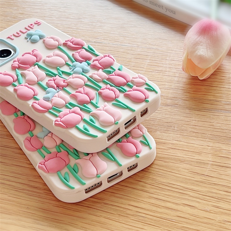 Ốp Điện Thoại Silicon Ba Chiều Họa Tiết Hoa Tulip Dành Cho iPhone XS Max 11ProMax 12ProMax 13ProMax