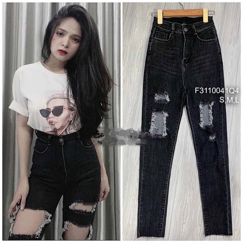 Quần jeans rách đùi 2 bên