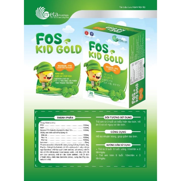 Chất xơ FOS KID GOLD bổ sung FOS, inulin, diếp cá, vitamin B1 giúp hết táo bón cho trẻ