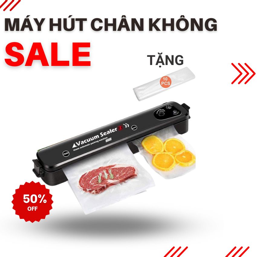 Máy Hút Chân Không Thực Phẩm Kèm Hàn Miệng Túi Vacuum Sealer ( tặng 10 túi hút )