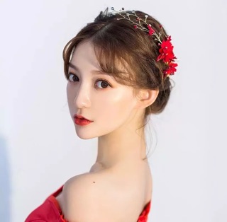 Cài tóc cô dâu hoa đỏ đính hạt