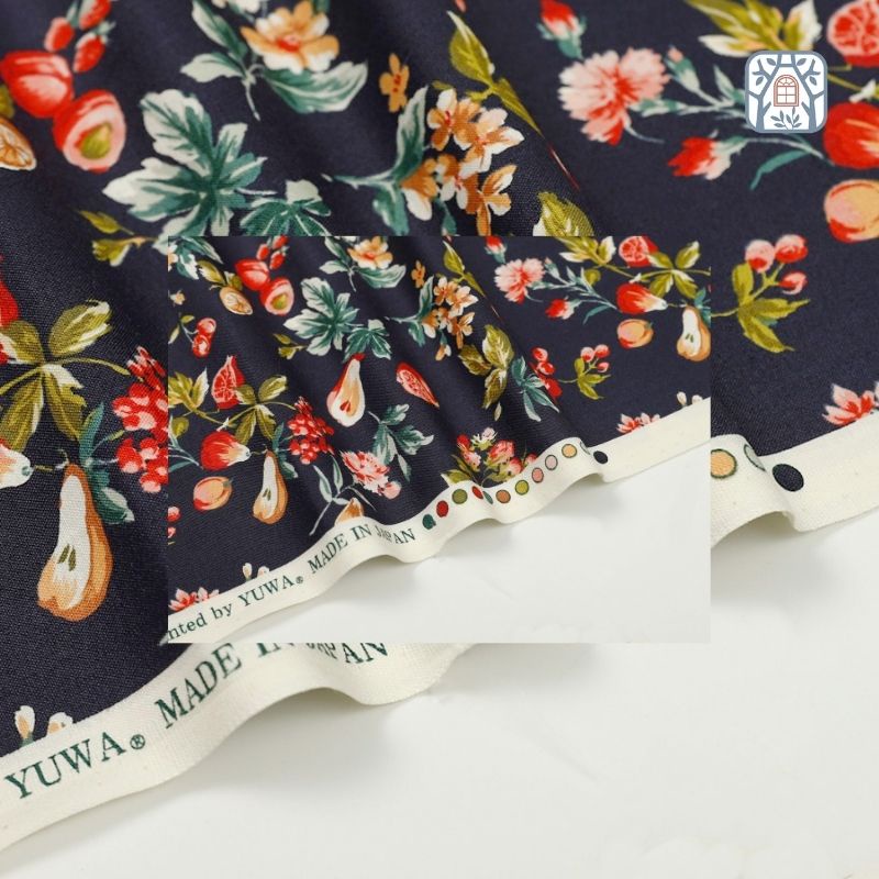 YHD-25 Vải cotton 100% tự nhiên🍒YUWA🍒khổ vải 110cm, hoa quả lựu , quả lê  - vải đẹp handmade, quilt, may quần áo