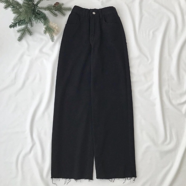 Quần Jeans Dáng Suông Nữ Cắt Gấu JEMCLOSET Jasi Phong Cách Unisex Thời Trang Hàn Quốc Trẻ Trung Dễ Dàng Mix Đồ - 2744