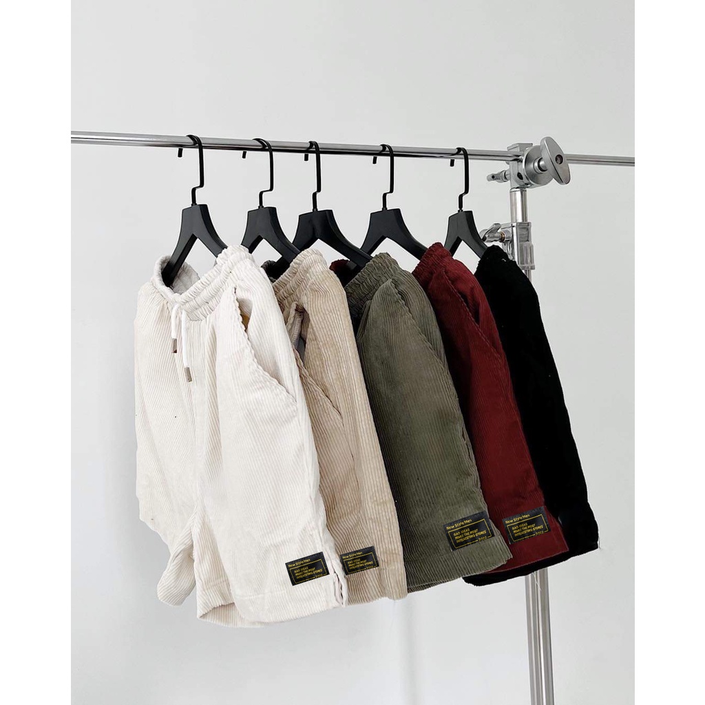 -Quần short nam nhung tăm DENIM màu đen phong cách