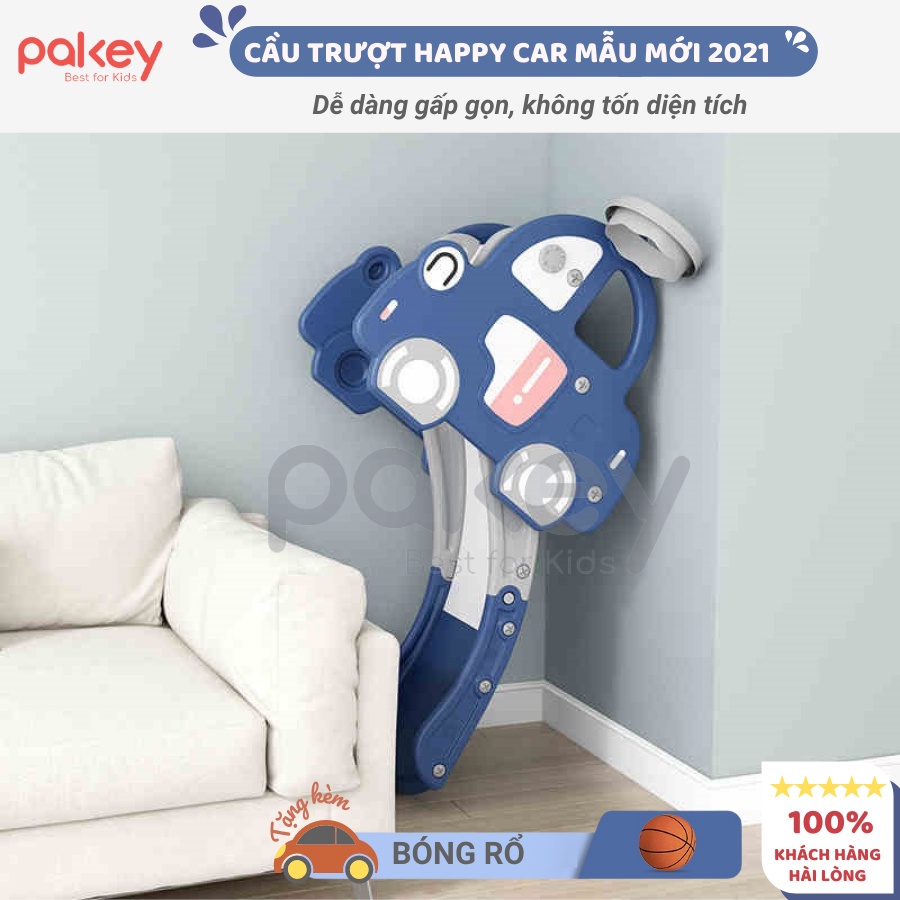 Cầu trượt ô tô Happy Car TẶNG BÓNG RỔ nâng cấp mới đế đúp kín, cầu trượt cho bé nhựa nguyên sinh