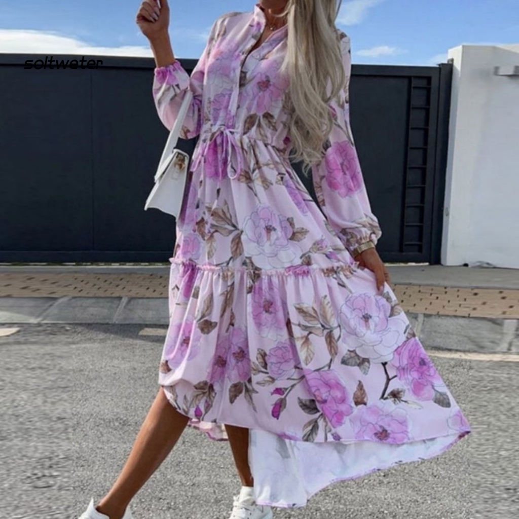 Đầm Tay Dài In Họa Tiết Mùa Hè Thoải Mái Cho Nữ