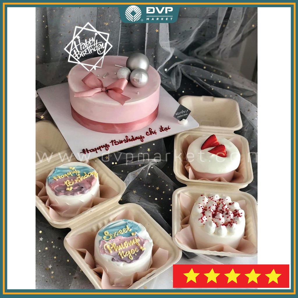 Set 50 hộp bã mía đựng bánh, đựng đồ ăn kích thước 15.3*15.3*8cm