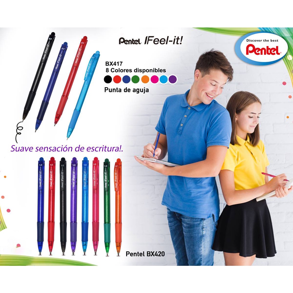 Bút Bi Bấm Nhật Bản Pentel BX417 | Trơn Mượt Không Đọng Mực | Ngòi 0.7mm (Xanh, Đỏ, Đen)