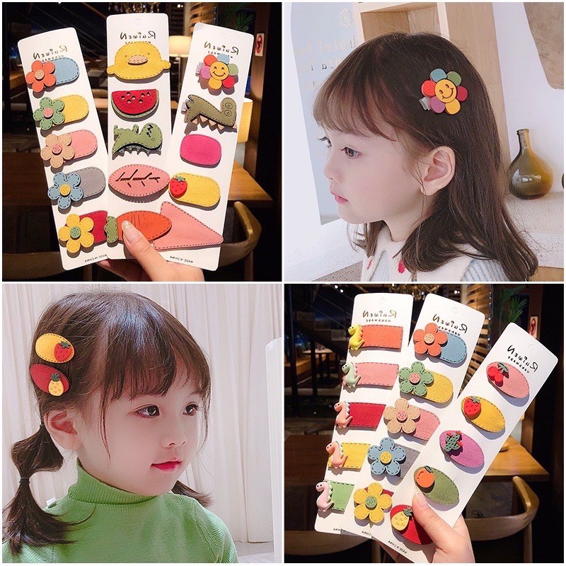 Kẹp tóc cho bé ❤️Set kẹp tóc phong cách Hàn Quốc cho bé gái xinh xắn, dễ thương❤️Set 5 kẹp tóc cho bé gái đáng yêu