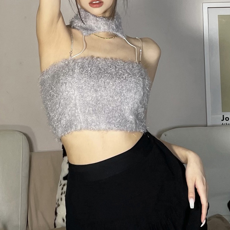 Áo Tank Top Hở Lưng Chất Nhung Phối Khoá Kéo Quyến Rũ