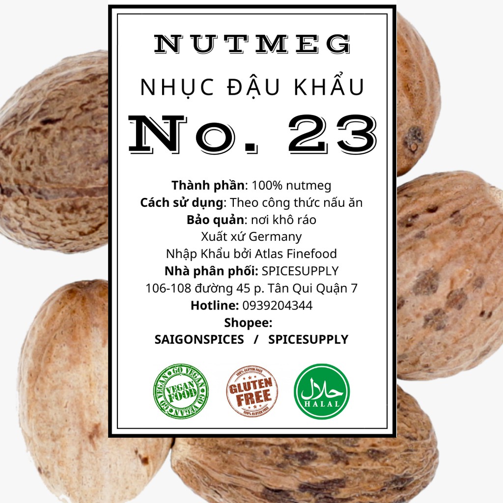 Nutmeg whole - Nhục đậu khấu nguyên hạt indonesia Hũ 120ml