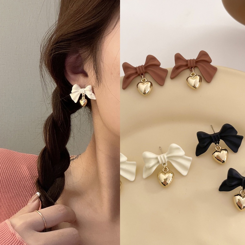 Bông Tai S925 Hình Trái Tim/Nơ Dễ Thương Phong Cách Hàn Quốc Cho Nữ