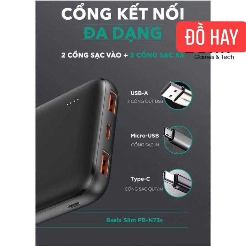 Sạc dự phòng nhanh PD 18W 10.000mAH siêu mỏng