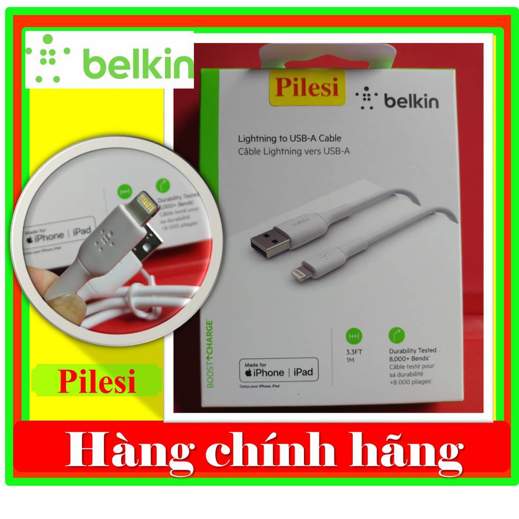 Dây sạc lightning to USB-A Belkin MFI sạc nhanh chính hãng của mỹ, dài 1m cho IPhone