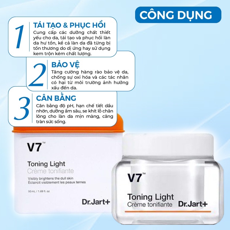 Kem Dưỡng Trắng Da Và Tái Tạo Da V7 Toning Light Dr.jart+ Hàn Quốc 50ml Giúp Da Trắng Sáng & Giảm Thâm Nám