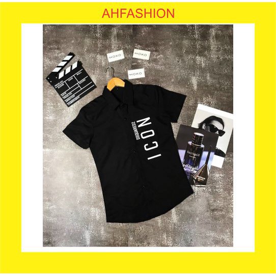 Áo sơ mi nam tay ngắn hàn quốc cao cấp in I.CON giá rẻ mẫu mới nhất AHFASHION