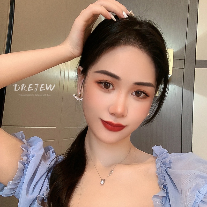 DREJEW Khuyên tai bạc 925 đính đá kim cương nhân tạo phong cách Hàn Quốc thời trang độc đáo