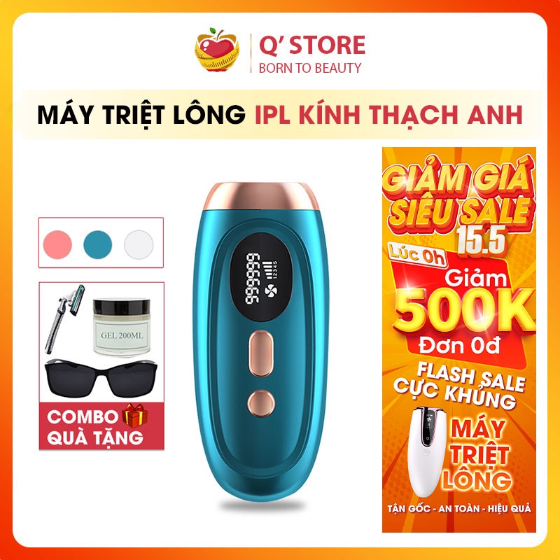 Máy triệt lông mini IPL Kính Thạch Anh không đau, Triệt lông tận gốc vĩnh viễn, An toàn Bảo hành 12 Tháng Qstore