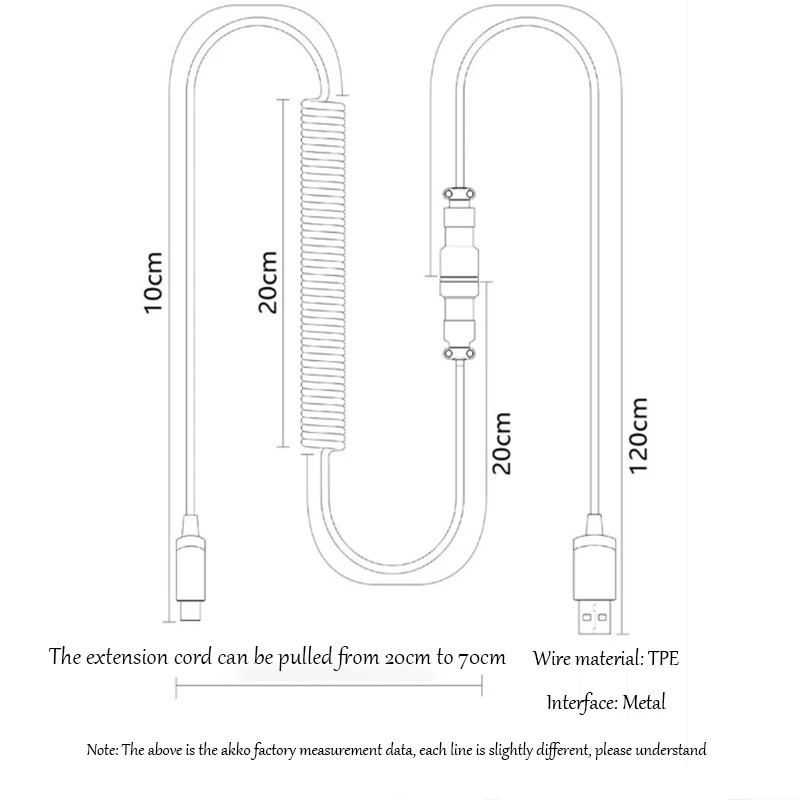 Dây Cáp Bàn Phím Cơ USB Type-C Dạng Lò Xo Xoắn Bằng Kim Loại Chất Lượng Cao