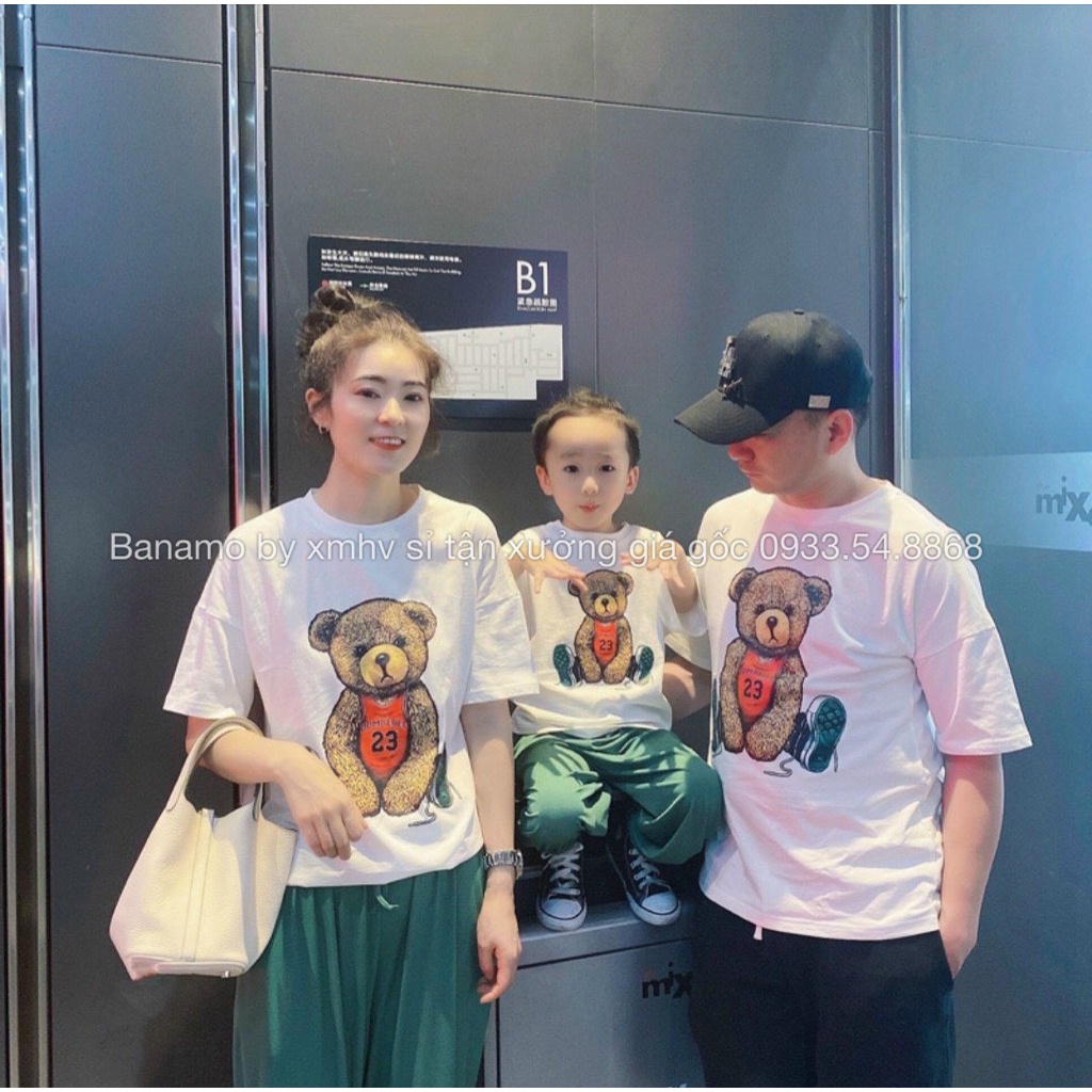 Áo thun đồng phục gia đình áo phông hình gấu xinh xỉu thời trang Banamo Fashion 3115