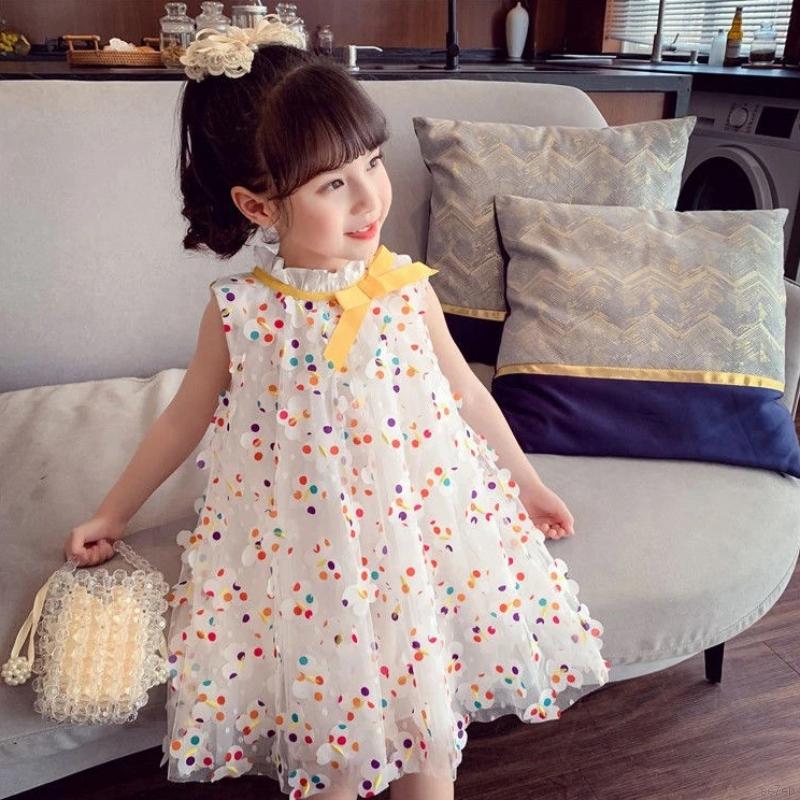 Đầm Sát Nách Phối Lưới Xinh Cho Bé Gái 1-6 Tuổi