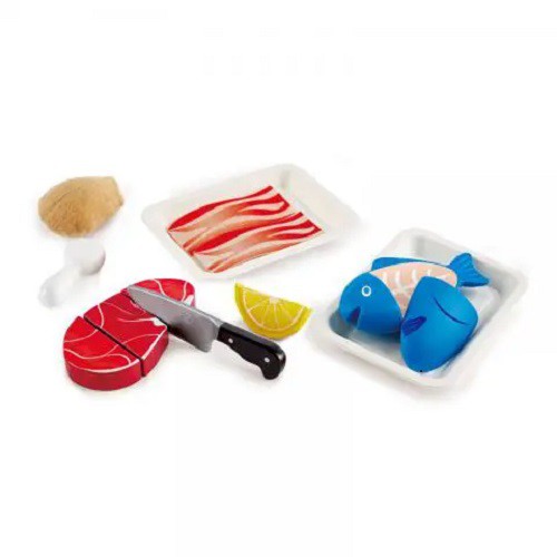 tiNiStore-Đồ chơi gỗ hape mô hình cắt thức ăn thịt và cá tiNiToy E3155B