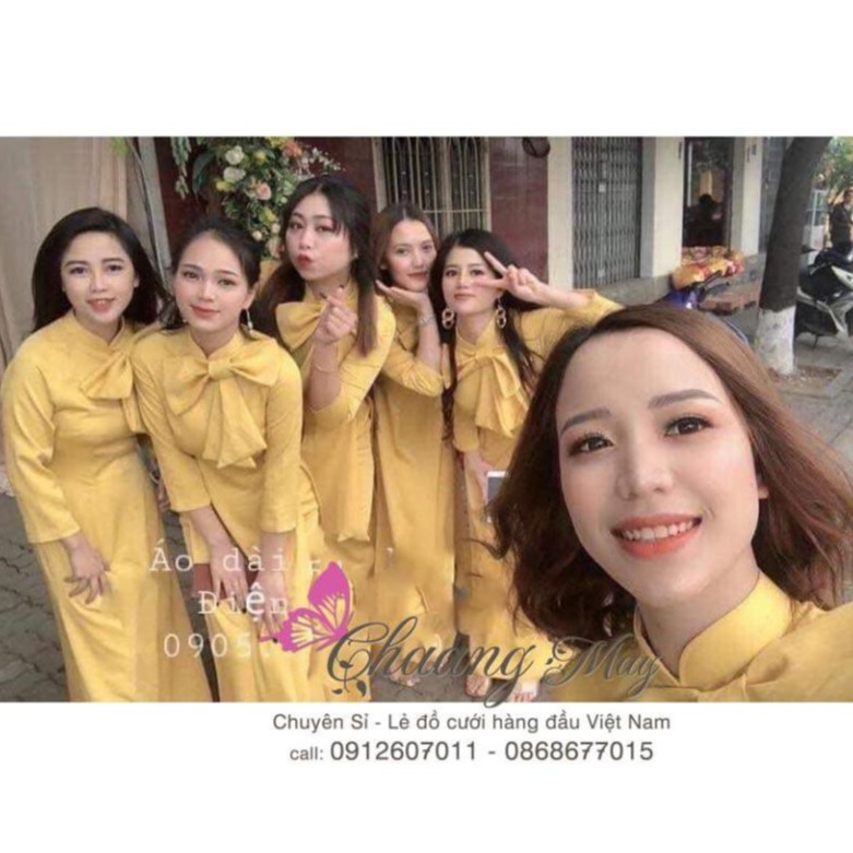 Áo dài đồng phục Chaang may sẵn Áo dài đính nơ lụa tuyết mềm đẹp